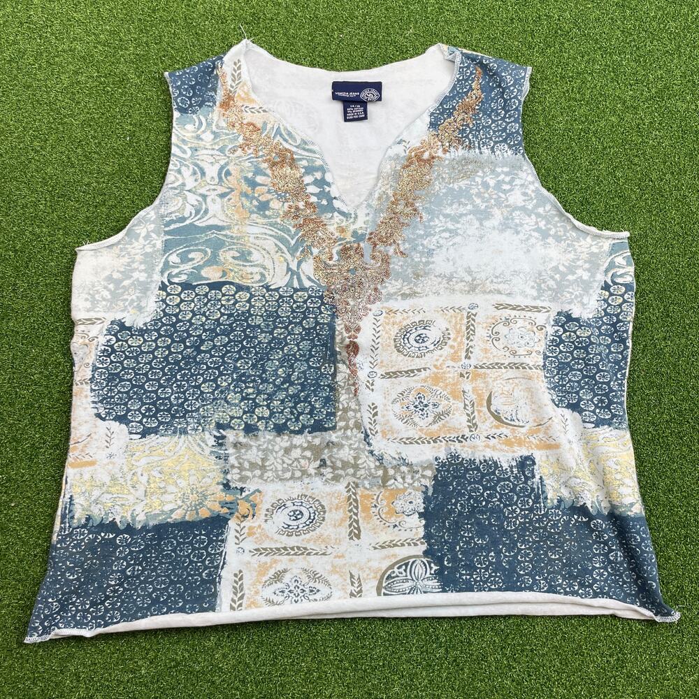 Vintage Venezia Jeans Sleeveless Studded Patchwork Top Sz 14/16
